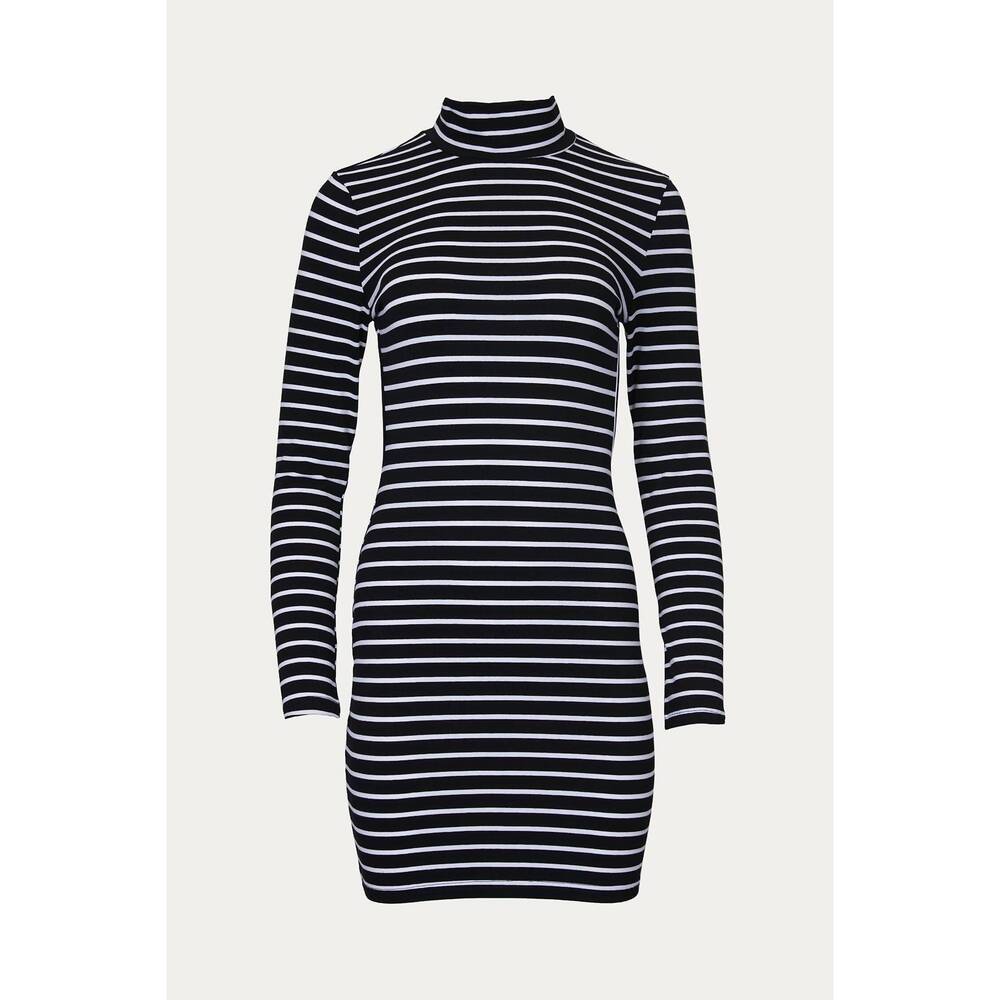 NEW ESLEY COLLECTION open-back turtleneck mini dress in black stripe